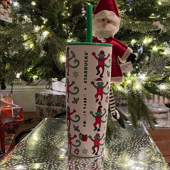 NWT Starbucks x Roller Rabbit Holiday Tumbler with Green Straw